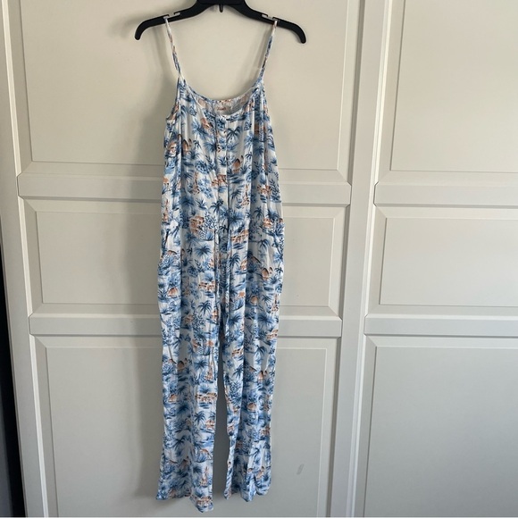 NWT Faherty Lelia blue white tropical print jumpsuit nwot 30556 - Picture 7 of 14